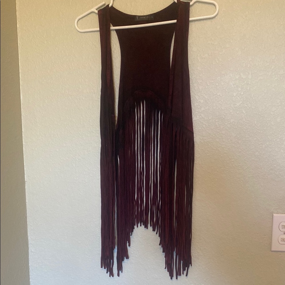 T Party Fashion Burgundy Fringe Vest